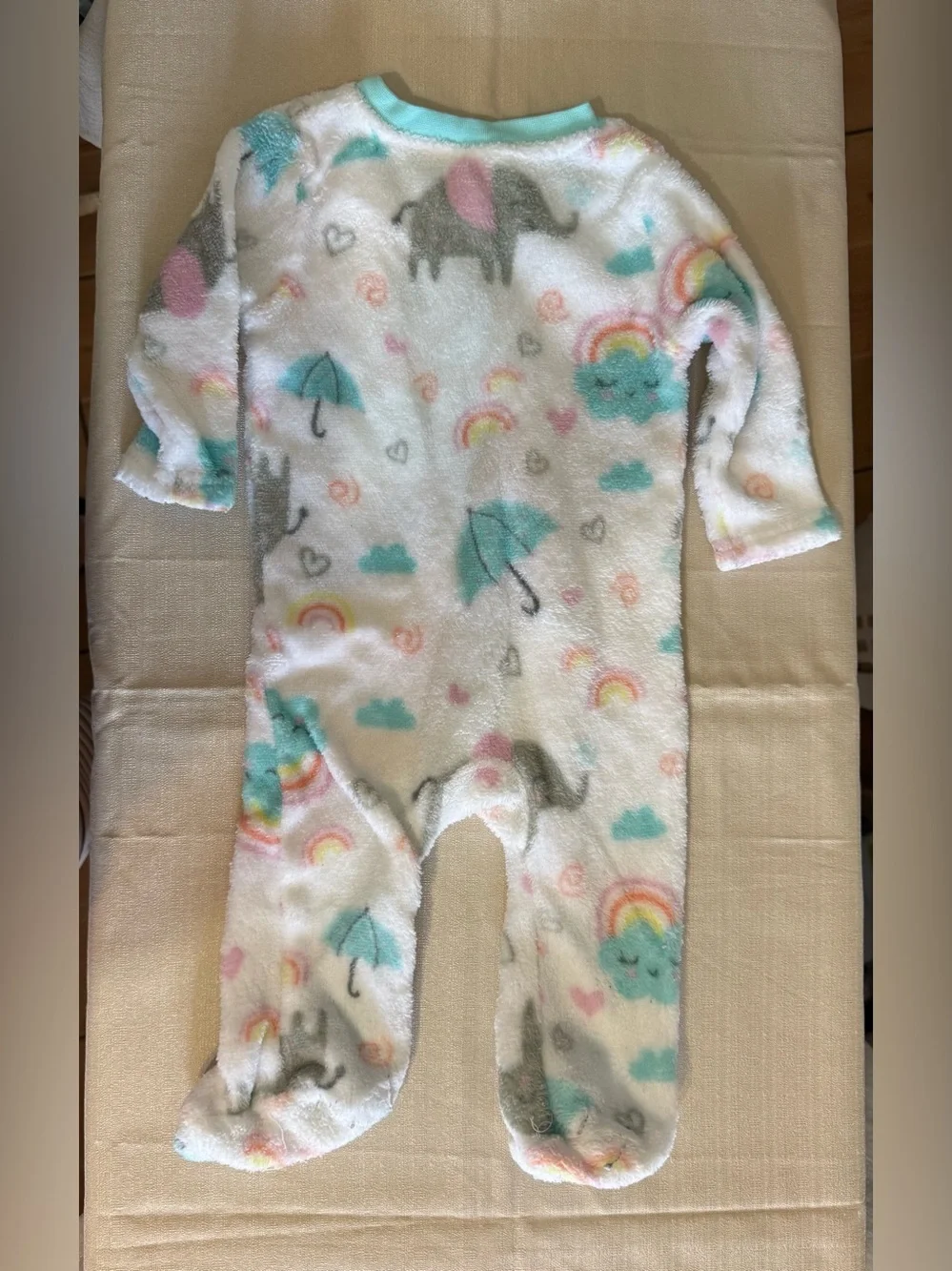 Zak & Zoey Baby Girls 3-6 Months Sleeper Footies Fleece clouds & rainbow.
